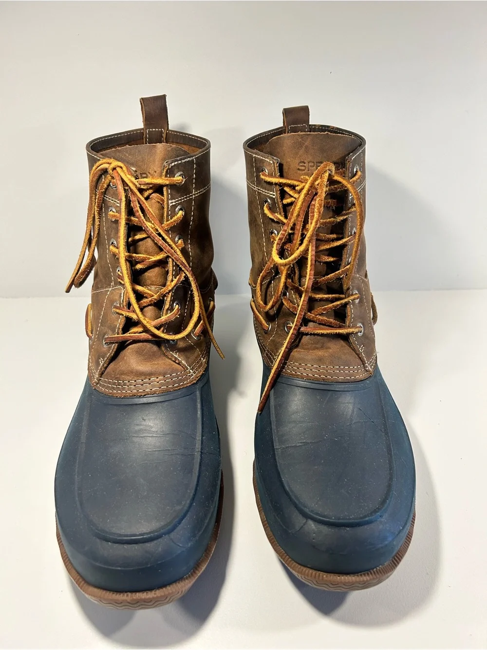 Sperry Waterproof Duck Boots Men’s 12 Brown Leather Rubber Lace Up STS13459